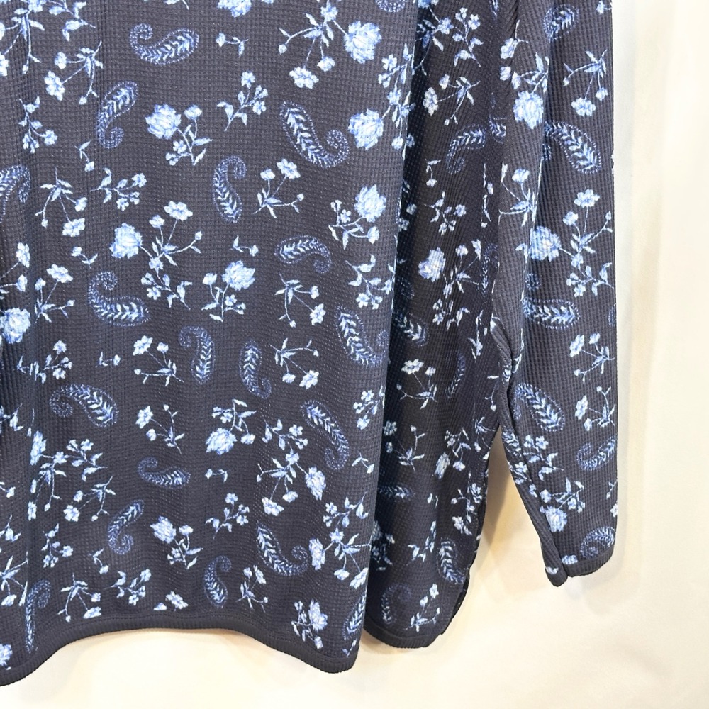 Woman‎ Within Plus Size 26/28W Thermal Top 2X Navy Blue Floral Waffle Knit 1532 - Picture 5 of 10